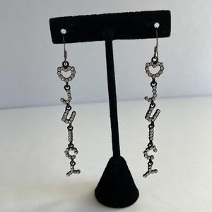 J-U-I-C-Y Rhinestone White with Black Background Dangle Earrings